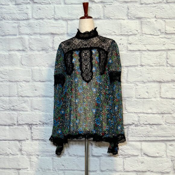 Anna Sui Tops - Anna Sui Black Floral Lace Top
